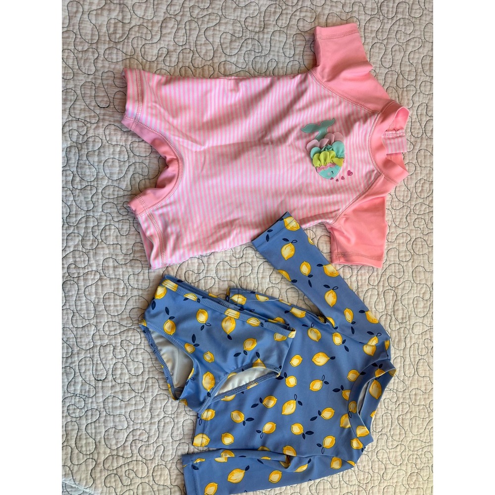 Little Me And Carter's Girls Fish And Lemon‎ Rash Guard Swimsuit Set 6/9M And 6M